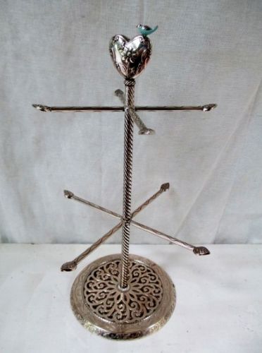 14.5&#034;  Bird Heart Jewelry Holder Stand Necklace Display Metal Rack Retail SILVER