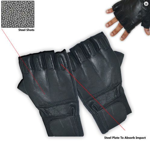 Self Defense Take Down Police SWAT Security Fingerless Steel Shot XXL SAP Gloves