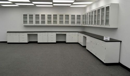 34&#039; hamilton base laboratory bench / 29&#039; wall cabinets w/ tops ( pa4-l361) (3) for sale