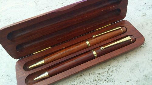 Wooden Pen &amp; Pencil Gift Set Gold Tone with Wooden Box