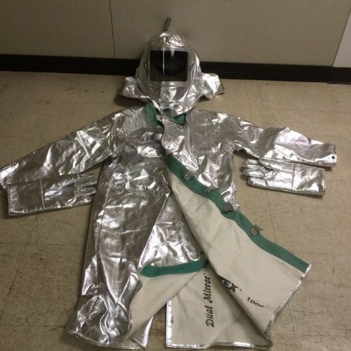 Heat-Reflective Aluminized Coat,Gloves,and Hood with Face Shield. Rayon Clothing