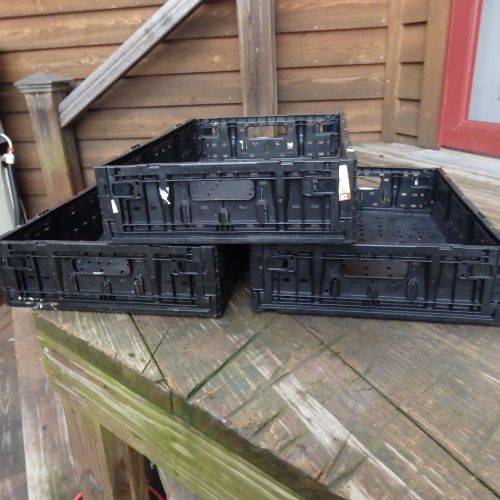 3 plastic black stacking crates lugs bins baskets folding collapsible 6411 5&#034; for sale