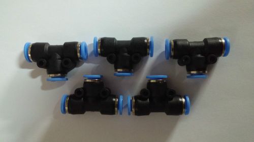 5pcs Pneumatic Tee Union Tube OD 8 MM Push In To Connect Fitting Quick Release
