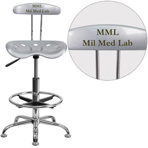 Personalized Vibrant Silver and Chrome Drafting Stool with Tractor Seat FLALF215