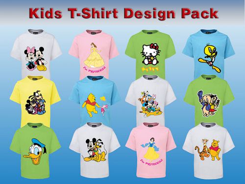 12 Kids T-Shirt Design Pack Vector Illustrations PRINT READY, 6 FREE Mockups