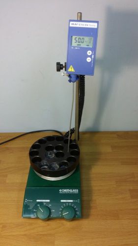 Chemglass analog hotplate/stirrer/ika digital temp probe / 20 ml reaction block for sale