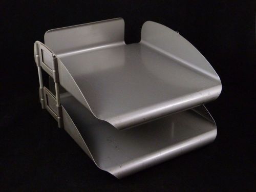 2 Industrial Gray Metal Streamlined Stacking In-Out Desk Letter Paper Tray File