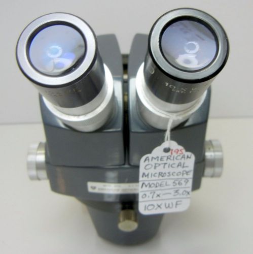 AMERICAN OPTICAL 569 Microscope W/ Focus Holder 10XWF 30X RING LIGHT READY #195