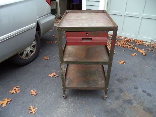 Vintage Heavy Duty Metal Utility Cart with Drawer -for Garage MechanicRolls nice