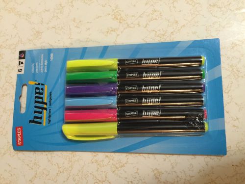 Staples Hype Pen-Style Highlighters, Assorted, 6/Pack Ships Free