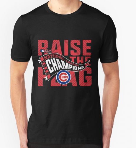 New CHICAGO CUBS RAISE THE FLAG Black Tee shirt