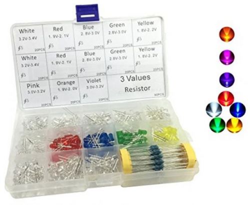260pcs 5mm assorted led light emitting diodes 8 colors with free 90pcs 3 value for sale
