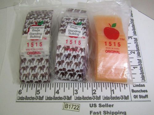 3 bags of 100 1.5&#034; x 1.5&#034; 2 mill plastic zip seal 2 standing bulldogs 1 orange for sale