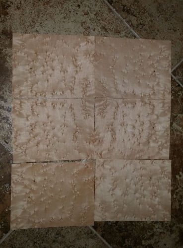 6 consecut. pieces raw birdseye maple wood veneer 7.4&#034; x 5.7&#034; each 1/42