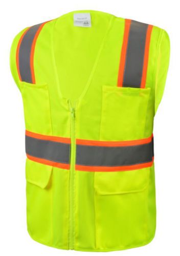 Class 2 Safety Vest Yellow ANSI Six Pockets Reflective High Visibility X-Large