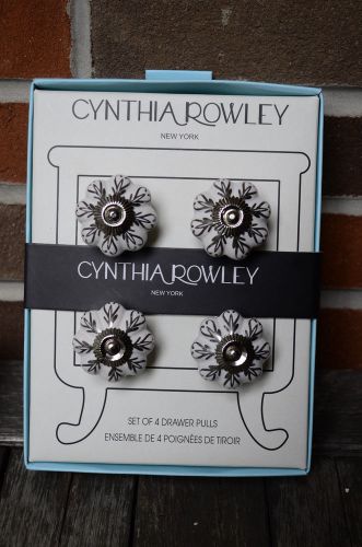 SET OF 4 CYNTHIA ROWLEY CABINET DRAWER PULLS HANDLE KNOBS WHITE SILVER