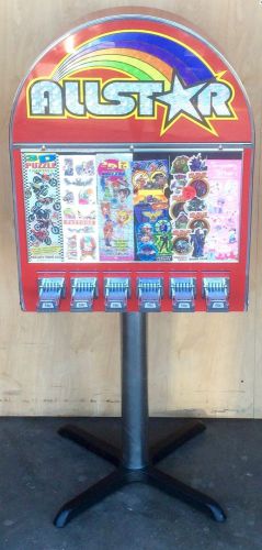 Allstar sticker/tattoo vending machine 6 column on stand nice condition