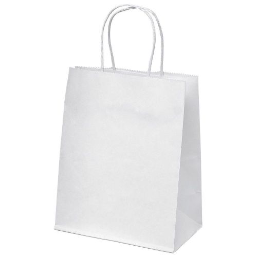 Halulu 25 Pcs 10x5x13&#034; Kraft White Paper Handle Shopping Gift Merchandise Car...
