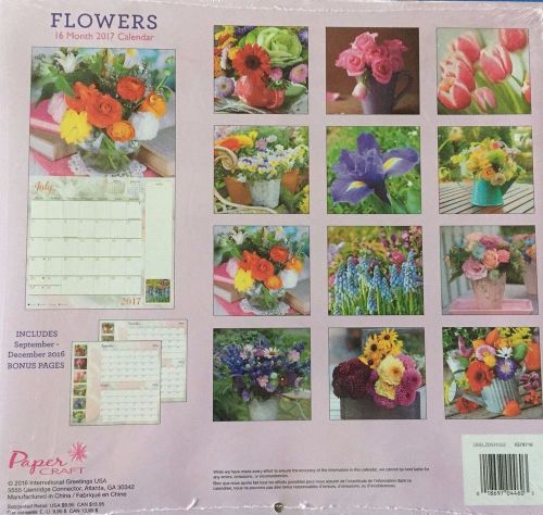 Annual 2017 Monthly Wall Calendar Pretty Flowers yearly hanging 12 month