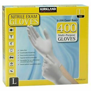 KIRKLAND Multipurpose Nitrile Exam GLOVES Powder Latex free 400 PCS 2 Box SZ L