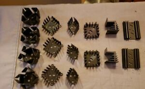 Lot (16 Pieces) Of TO-3 Black Aluminum Heat Sinks, Various Shapes