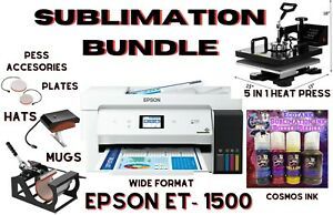 Epson ET- 1500 Wide Format Sublimation Bundle 5in1 Heat Press 15x15 w Cosmos Ink