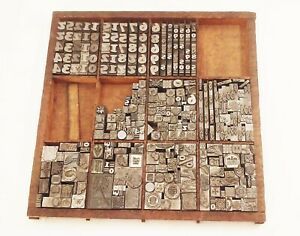 Vtg antique 300pc typo script letterpress print type lead block set lot