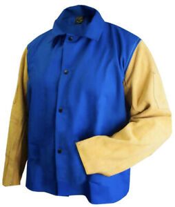 New Tillman Blue FR 100%Cotton/Leather Welding Jacket Large 9230L 30” 9oz Work