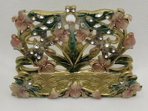 Business Card Holder Artsy Embellished Dragonfly pink green gold heavy metal