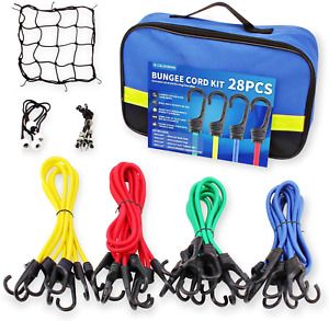 Bungee Cords Set with Hooks, 28pc Bungee Cord kit Heavy Duty with Storage Bag, B