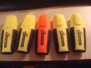 5 Accent Mini Highlighter, 4 Fluorescent Yellow, 1 Bright Orange Chisel Tip