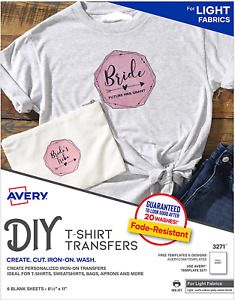 Avery Printable Heat Transfer Paper for Light Fabrics, DIY T-Shirt 8.5 x 11
