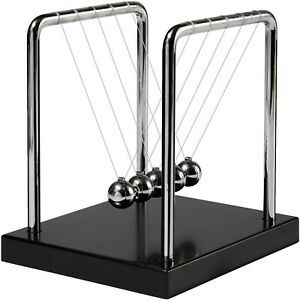 Newtons Cradle Balance Balls with Black Wooden Base Fun Science Physics Learn...