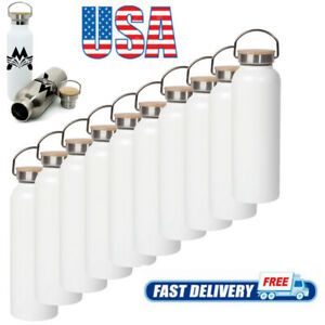 10pcs 500ml/17.6oz Portable Bamboo Lid Powder Coated Stainless Steel Bottle USA