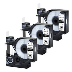 3PK 18444 IND Vinly Label Tape for Dymo Rhino 1000 6500 Black on White 1/2&#034;