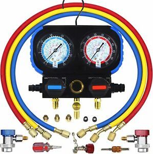 AutoWanderer Tool 3 Way A/C R134a Manifold Gauge Set - With 5 FT Color Code 3