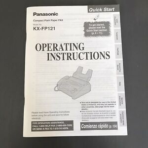 Panasonic Plain Paper FAX KX-FP121 Operating Instructions original owners Manual