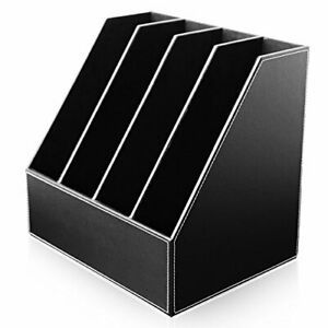 KINGFOM 4-Slot Wood Leather Document Files Holder Rack Stand Desk Files Organ...