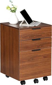 JJS 3 Drawer Rolling Wood File Cabinet with Locking Wheels, Home Office Portable
