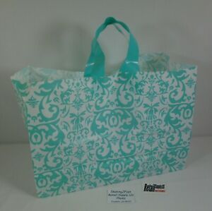 25 Qty. Aqua Damask Frosted Design Retail Shopping Bags w/ Handles 16&#034; x 6&#034; x12&#034;