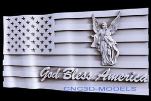 3D STL Models for CNC Router Carving Artcam Aspire Flag USA Angel D456