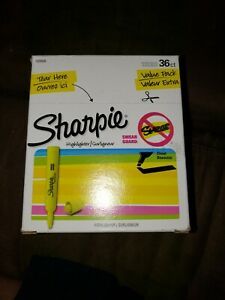 36 CT SHARPIE HIGHLIGHTER SMEAR GUARD FLUORESCENT YELLOW HIGHLIGHTER NEW IN BOX
