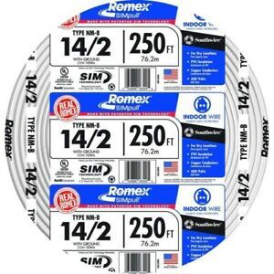 NEW Southwire Romex SIM pull 250-ft 14-2 600v &amp; 14 AWG Wire NM-B