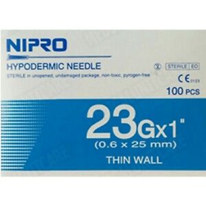 Nipro Hypodermic 23G X 1&#034; (0.6 x 25 mm) Thin Wall