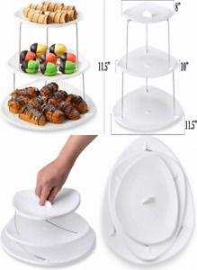 Collapsible Party Tray, 3 Tier - The Decorative Plastic Appetizer Trays White