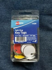 Avery Metal Rim Key Tags, 1.25&#034; Diameter Tag, Metal Split Ring, 50 Tags Assorted