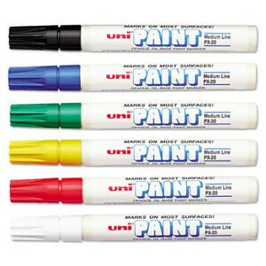 UNI-PAINT 63630 Permanent Marker, Medium Bullet Tip, Assorted Colors, PK6