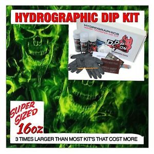 Hydrographic dip kit Green Flaming Skulls hydro dip dipping 16oz