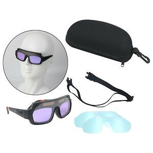 Solar Auto Darkening Welding Goggles Adjustable Glasses Anti Fog Lens +Case