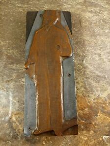 Old Metal &amp; Wood Printing Print Block Ink Stamp - Man in Suit!